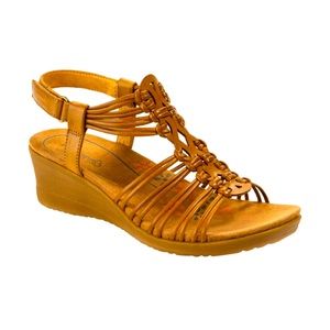 BareTraps Cognac Strappy Wedge Sandals